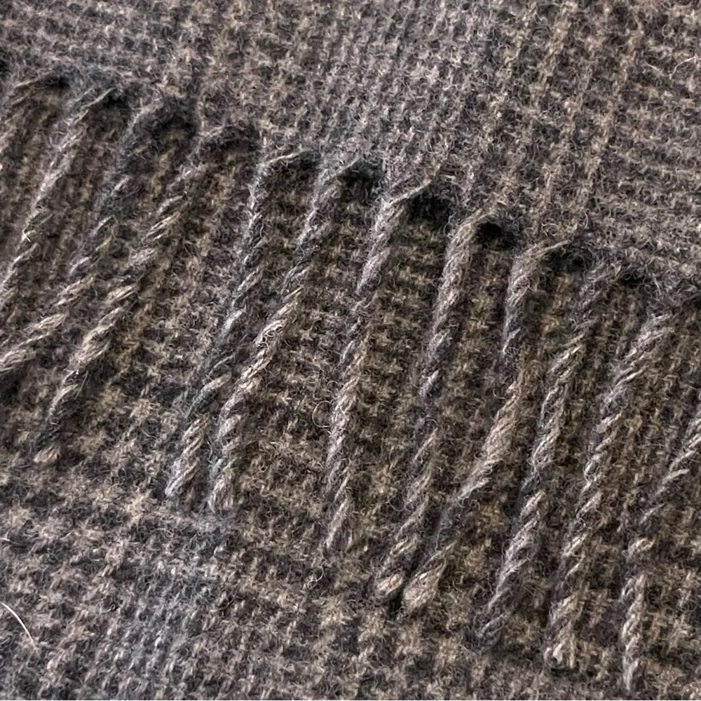 Polo Ralph Lauren Vintage Lambswool Fringed Scarf Glen Plaid Gray 12